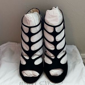 JIMMY CHOO LONDON WOMEN'S REN 85 SUEDE CUT-OUT SANDAL BLACK 41.5